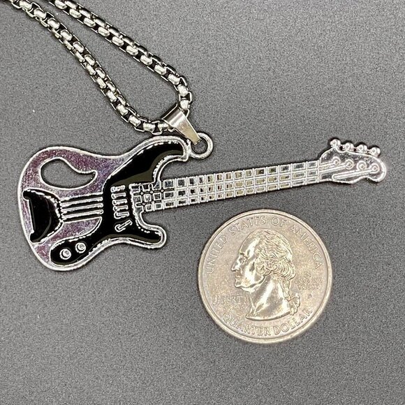 Electric Guitar Pendant and Necklace in Red and Black #1254 - Picture 9 of 9